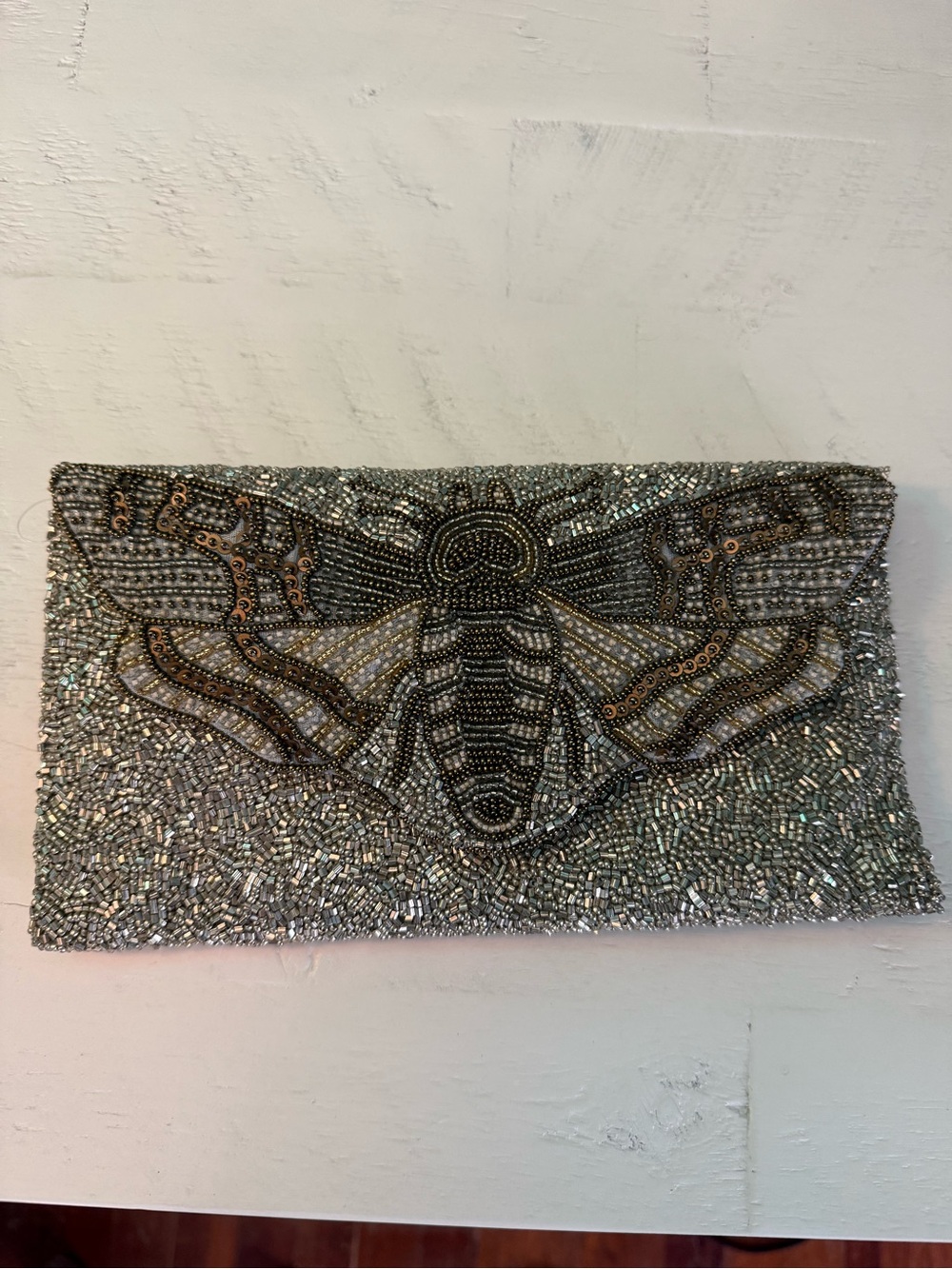 Tiana Beaded Silver Bee Clutch Purse